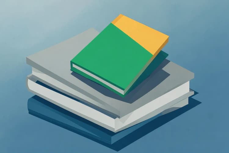Pilha de livros fechados com uma única capa colorida em destaque, representando um erro de foco.