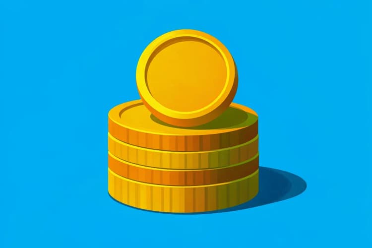 Gráfico de barras ascendente com uma moeda no topo, simbolizando o crescimento financeiro após a validação de um infoproduto.