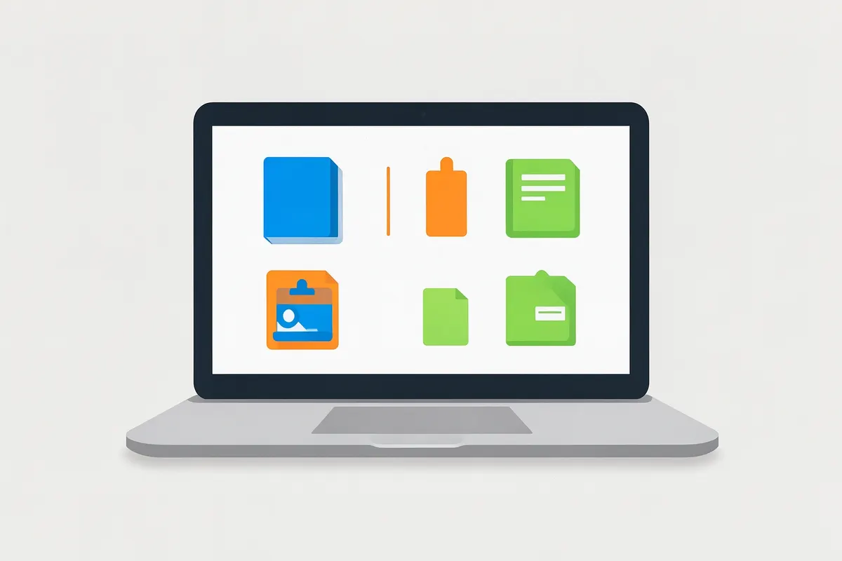 Diagrama simples mostrando um laptop com ícones de diferentes tipos de infoprodutos saindo dele.