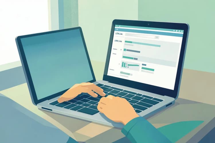 Uma pessoa usando um laptop para criar links UTM em um site.