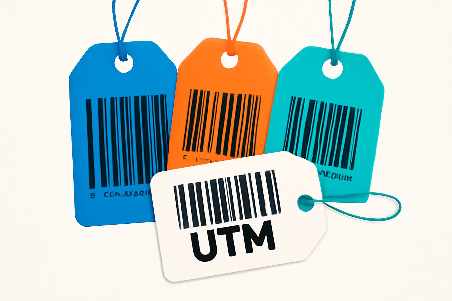 Um conjunto de etiquetas de código de barras com a sigla UTM em destaque, sobre um fundo branco.