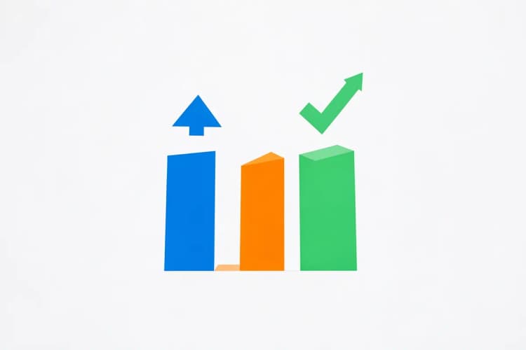 Gráfico de barras com setas indicando sucesso.